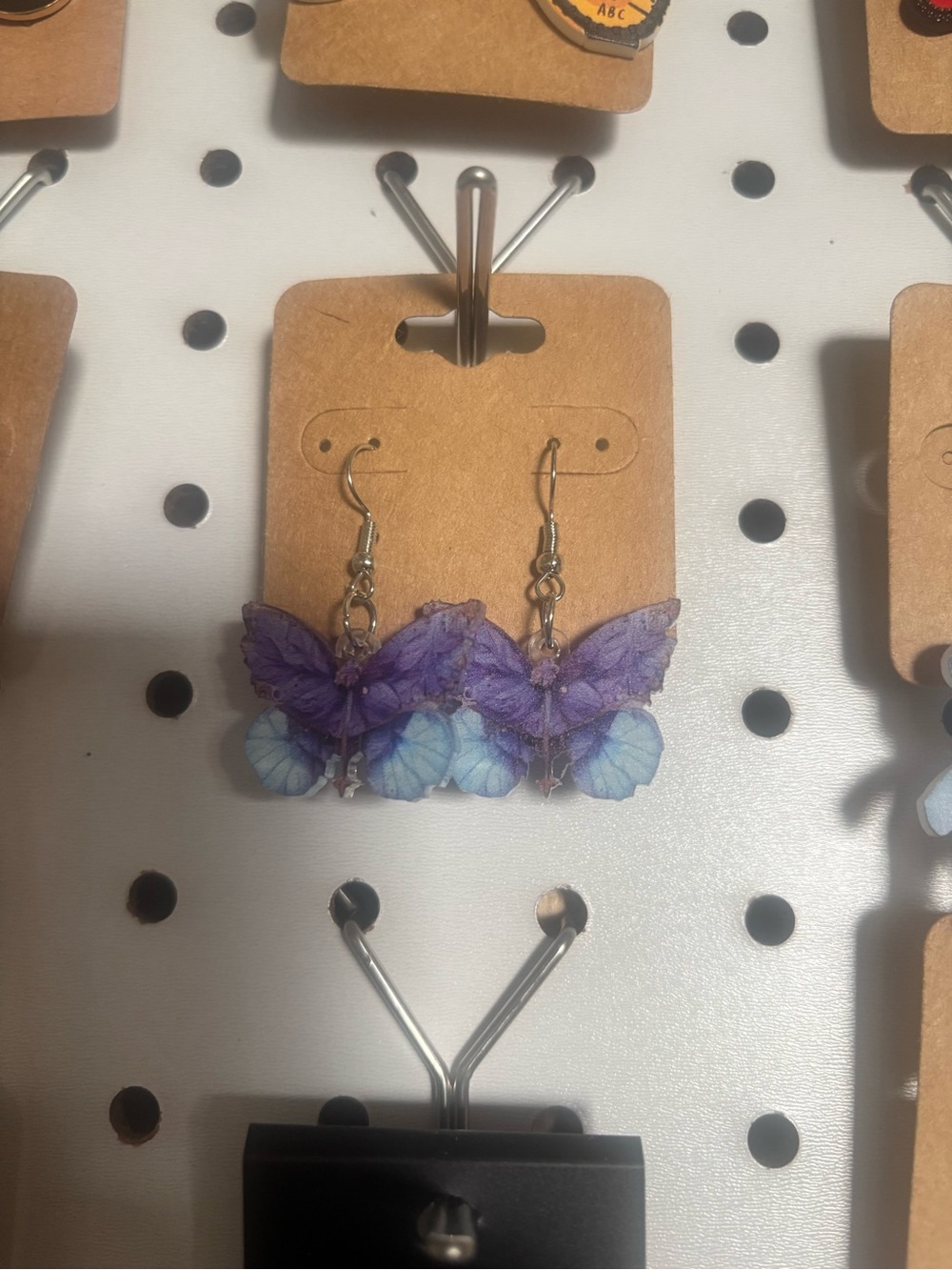 Butterfly Dangle Earrings - Purple Blue
